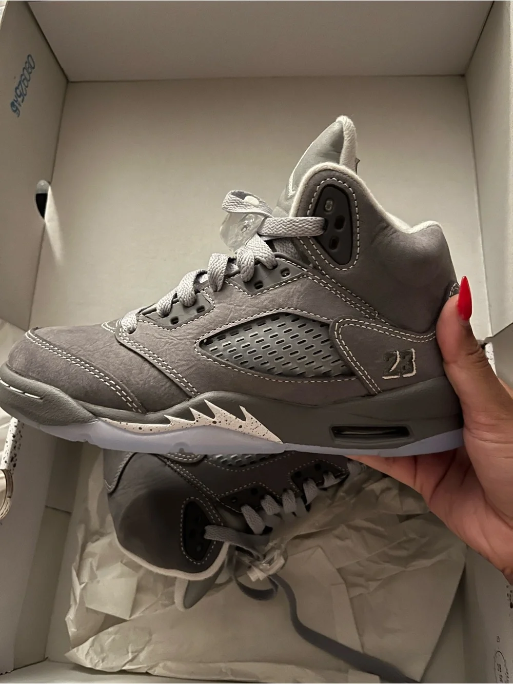 Jordan Retro 5 GS — Grey Nubuck Basketball Sneakers